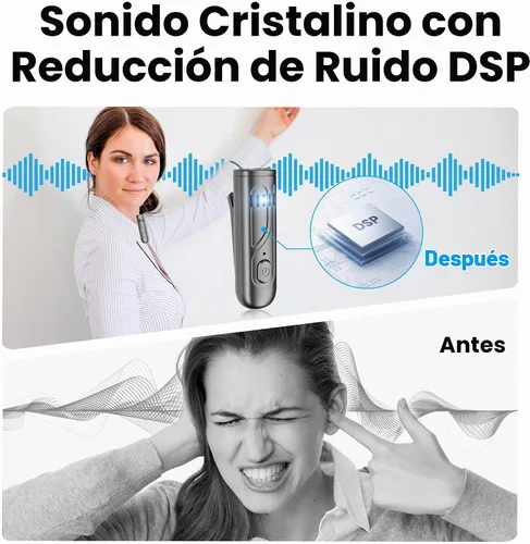 Vista 4 de Amplificador de voz inalámbrico para profesores, micrófono Lavalier Bluetooth Negro carbón