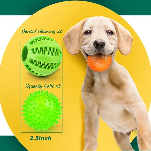 Vista 2 de PUPTILY Pelota interactiva con 2 funciones diferentes para perros de 2.5 pulgadas, bolas chirriantes para perros, juguetes y dentición de cachorros