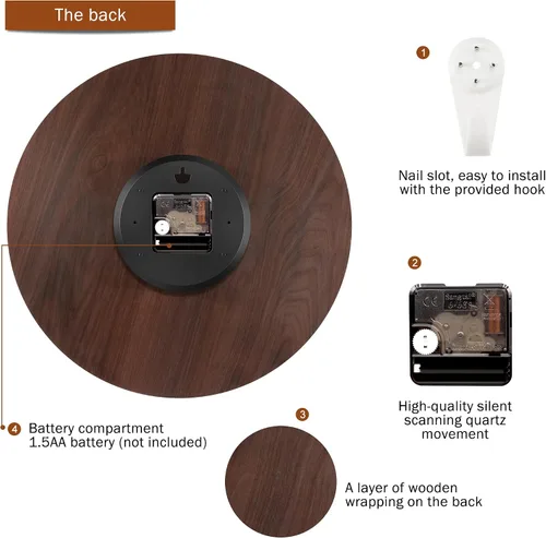 Vista 5 de VIKMARI Reloj de pared de madera de 14 pulgadas, decoración silenciosa del hogar del país francés toscano