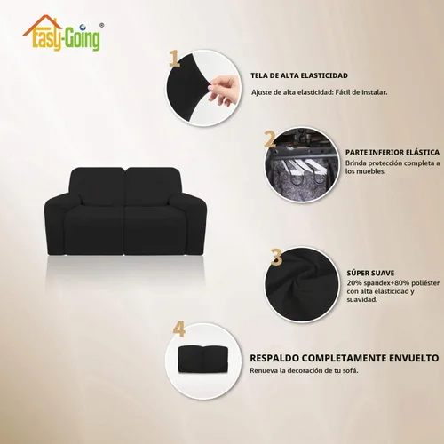 Vista 4 de Easy-Going - Funda elástica de microfibra para sofá reclinable seccional, suave vellón ajustable a tu sofá de 2 cuerpos, lavable, protector de Negro