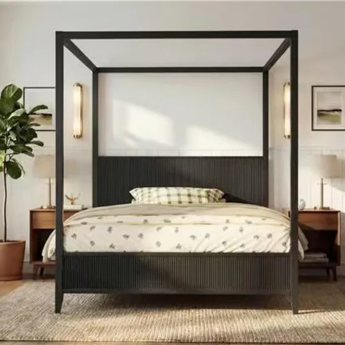 Vista 44 de Wood Canopy Platform Bed Full with Headboard, Trundle and 3 Drawers Negro-8.1