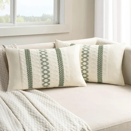 Vista 20 de MIULEE Fundas de almohada lumbares decorativas bohemias, cojín de algodón retro, tejido rustico de macramé para el hogar para cama, sofá, silla, Azul