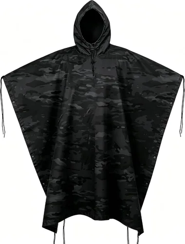 Vista 11 de GRVCN Poncho de lluvia militar, impermeable de camuflaje impermeable ligero al aire libre