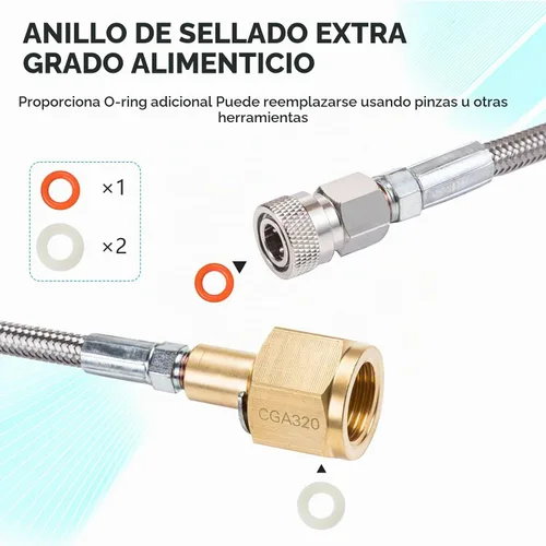 Vista 6 de Adaptador directo de cilindro de CO2 para tanque de CO2 con manguera de acero inoxidable de 60 pulgadas, conector de fabricante de soda de agua