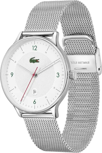 Vista 2 de Lacoste Reloj de cuarzo para hombre con correa de acero inoxidable, plata, 20 (Modelo 201136), Plateado, Reloj de cuarzo