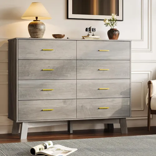 Vista 15 de BORNOON Cómoda para dormitorio con 9 cajones, cómoda moderna de 59 pulgadas de ancho con manijas de metal, base en forma de X y pata central