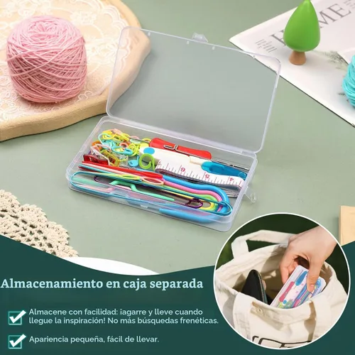 Vista 5 de JUPEAN Accesorios completos para tejer, kit de suministros para tejer con marcadores de puntada, agujas de coser de plástico, agujas de cable