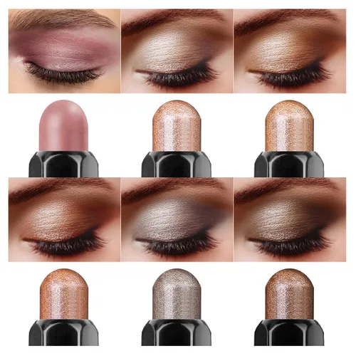 Vista 2 de 6 unidades de sombra de ojos en barra de maquillaje en barra, metálico y mate, brillo de ojos, lápiz de lápiz, A01-marrón neutro A-marrón neutro