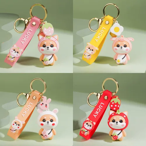 Vista 4 de Fuqimanman2020 Lindo llavero de anime Kawaii Shiba Inu colgante de animal llavero regalo de Año Nuevo para mujeres, hombres, niñas y niños