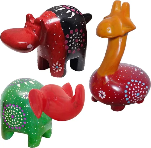 Vista 3 de Safari africano de la selva de animales gorditos de 4 pulgadas, tacto humano auténtico, suave, elegante, fresco y relajante, juego de 3 figuras