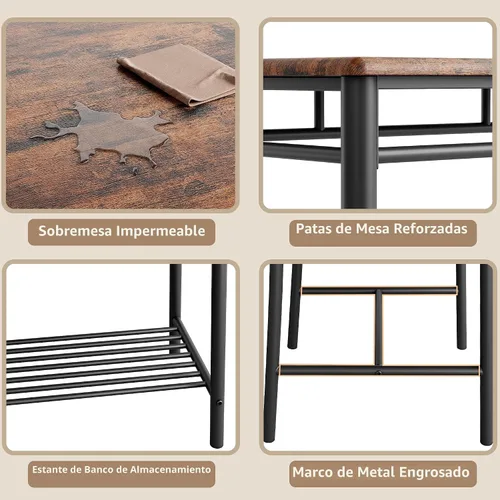 Vista 7 de IRONCK Juego de mesa de comedor para 4, juego de mesa y sillas de cocina Marrón rústico