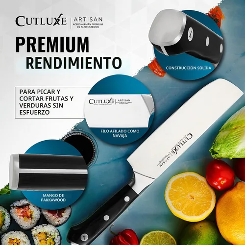 Vista 8 de Cutluxe Cuchillo Nakiri, cuchillo vegetal de 7 pulgadas para picar, cortar