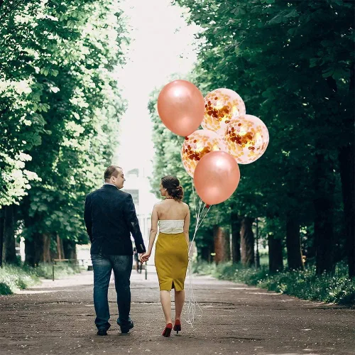 Vista 6 de 40 globos de látex de oro rosa de 12 pulgadas y globos de confeti dorado para niñas y mujeres, cumpleaños, boda, compromiso, despedida de soltero
