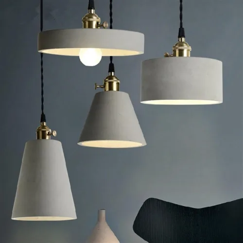 Vista 2 de Nordic Simple Pendant Lights, Mid Century Industrial Cement Ceiling Hanging Lighting with Copper Finish, Dining Room Gray Chandelier for Kitchen
