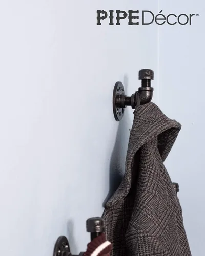 Vista 7 de Juego de ganchos de pared, galvanizado acabado negro industrial tubería y accesorios, juego de 3