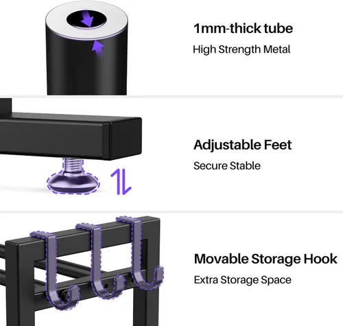 Vista 5 de niffgaff Estante Ajustable de 3 Niveles para Mancuernas con Ganchos, Base Extendida para Almacenamiento de Pesos para Gimnasio en Casa – Soporta