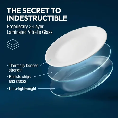Vista 4 de Corelle Vitrelle - Juego de 6 platos para ensalada y aperitivos, vidrio de triple capa y resistente a las astillas, platos redondos ligeros de 6 3/4