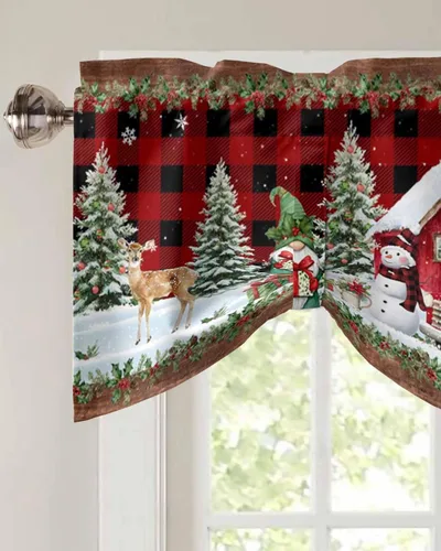 Vista 3 de Cenefas de Navidad de invierno para ventanas, cortinas de cocina con bolsillo para barra, cortinas con aislamiento térmico para ventana de baño
