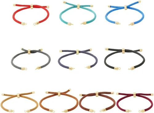 Vista 26 de 10 piezas de pulseras de cordón trenzado de nylon para hacer pulseras deslizantes ajustables con accesorios de latón dorado para accesorios de Negro