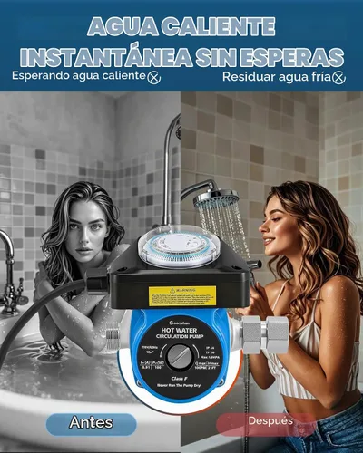 Vista 5 de Bomba de recirculación de agua caliente instantánea con válvula de derivación ajustable de acero inoxidable para calentadores de agua de tanque