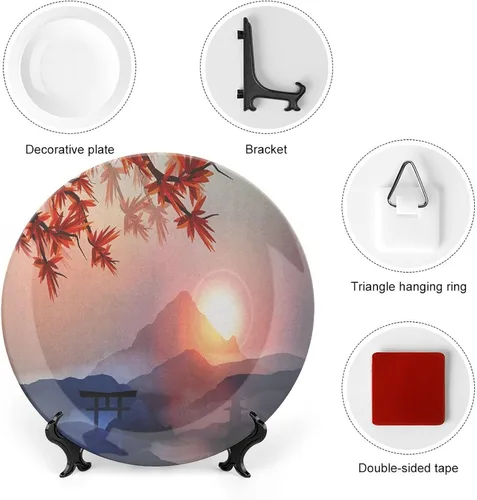 Vista 3 de XISUNYA Plato decorativo de 6 pulgadas, artesanía de cerámica asiática, majestuosos picos del Himalaya, cultura circular, impresión artística, placa