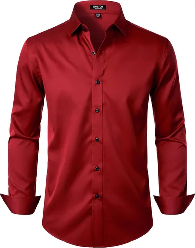 Vista 8 de JEMITOP Mens Stretch Wrinkle Free Dress Shirts Naranja quemado