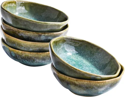 Vista 10 de Juego de 6 cuencos de cerámica para salsa de soja de porcelana de Azul