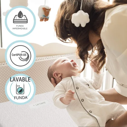 Vista 5 de Colchón de cuna de doble cara cubierto de algodón orgánico, colchón de espuma viscoelástica de alta calidad CertiPUR-US hipoalergénico para bebé
