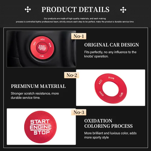 Vista 10 de LECART Accesorios para Interior de Coche Rojo Botón de Arranque y Parada del Motor Adhesivos de Cubierta Compatible con Jeep Wrangler JL JLU