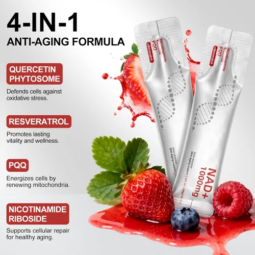 Vista 3 de Howave NAD+Suplemento líquido de 1000 mg, 24 paquetes, con ribósido de nicotinamida, resveratrol y PQQ - NADBooster de envejecimiento saludable