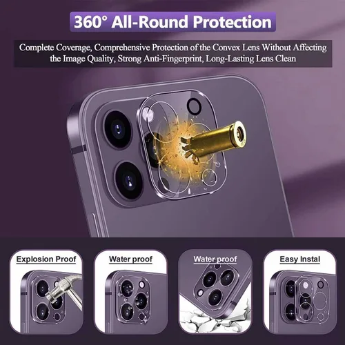Vista 3 de Protector de lente de cámara trasera trasera de vidrio templado para iPhone 14 Pro Max, iPhone 15 Pro Max - Protector de cobertura completa