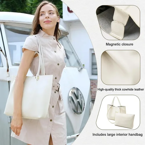 Vista 4 de FOXLOVER Bolsos de hombro de cuero genuino para mujer de gran capacidad con asa superior con 2 maneras