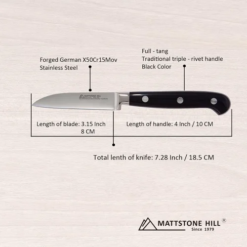 Vista 3 de MATTSTONE HILL - Cuchillo de cocina pequeño de 3.15 pulgadas, cuchillo de pelar, acero alemán, mango de triple remache