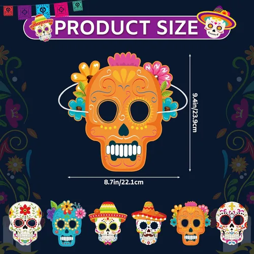Vista 2 de Dia De Los Muertos Crafts Paper Day of the Dead Masks, 6 PCS