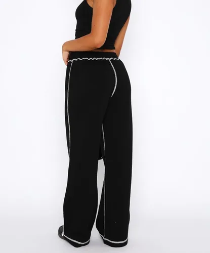 Vista 5 de KMBANGI Pantalones deportivos holgados con cintura elástica para mujer, con costuras en contraste, pierna ancha, pantalones deportivos Y2K