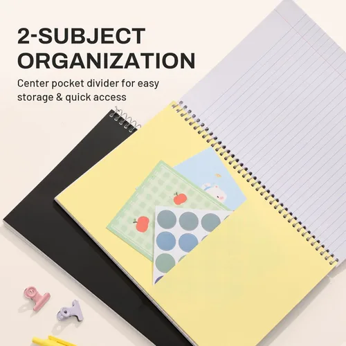 Vista 4 de SUNEE Spiral Notebook, 2-Subject, College Ruled Paper, 6" x 9-1/2", 80 Sheets, Spiral Notebooks for School, Black