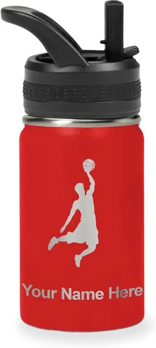 Vista 14 de LaserGram Botella de agua personalizada de 32 onzas, Basketball Slam Dunk Man (azul oscuro)