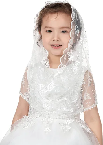 Vista 2 de PAMOR Velos infinitos de primera comunión para niñas velo capilla de encaje velo de mantilla velos de iglesia latina para bautismo católico Blanco B