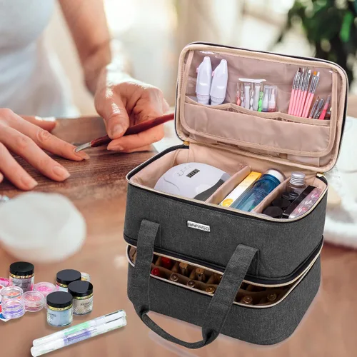 Vista 7 de BAFASO Organizador de esmalte de uñas con capacidad para 40 botellas (0.5 onzas líquidas) y una lámpara de uñas, Negro