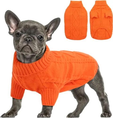 Vista 14 de Queenmore - Suéter de punto trenzado con cuello alto para perros pequeños, para climas fríos, para chihuahua, bulldog, teckel, carlino y yorkie, XS