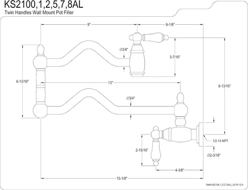 Vista 5 de Kingston Brass KS2101AL Heritage - Llenador de pared para maceta, cromo pulido