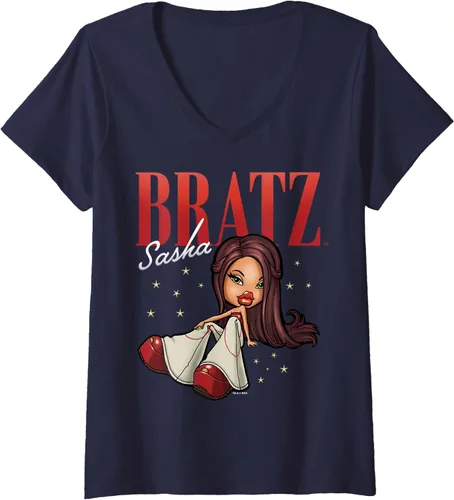 Vista 3 de Camiseta Bratz Sasha Portrait con cuello en V para mujer, Negro, S