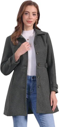 Vista 17 de Abrigo clásico de invierno con bolsillos de Allegra K para mujer; chaquetón de botonadura sencilla Verde militar