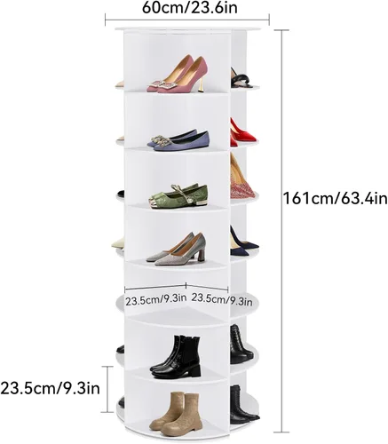 Vista 8 de Zapatero giratorio de 7 niveles, organizador de almacenamiento de zapatos de 360°, color blanco