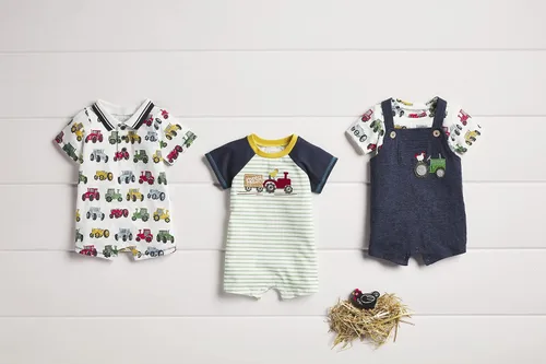 Vista 3 de Mud Pie Baby Boys Tractor Raglan Shortall