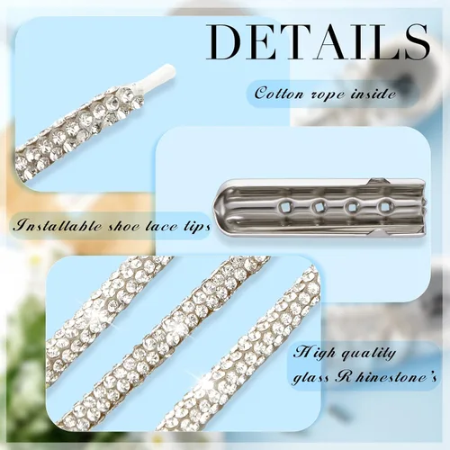 Vista 3 de MTLEE Cordones de zapatos con diamantes de imitación, cordones de diamantes de imitación con capucha y cordones de purpurina para zapatillas