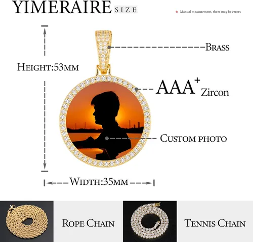 Vista 7 de YIMERAIRE Picture Necklace Personalized Photo Blank Pendants Charms Necklace Custom Picture Necklaces Round/Heart/Angel Wings Rhinestone Bezel