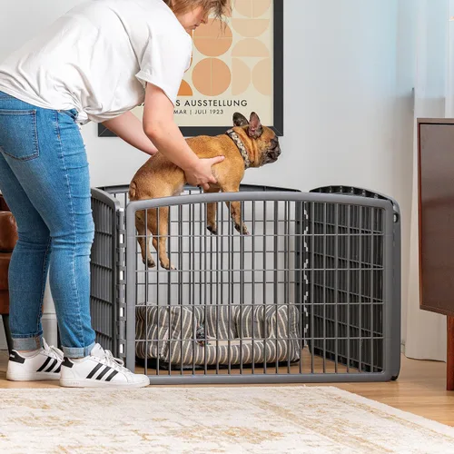 Vista 7 de IRIS USA Corralito para mascotas de ejercicio de 4 paneles de 24 pulgadas, corral para cachorros y perros pequeños y medianos, mantiene a las Gris
