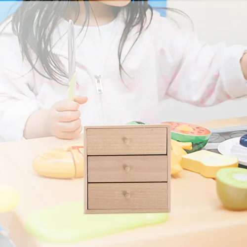 Vista 5 de Toyvian Mini gabinete de casa de muñecas, 1 12 escala, gabinete de almacenamiento en miniatura de madera con 3 cajones para casa de muñecas