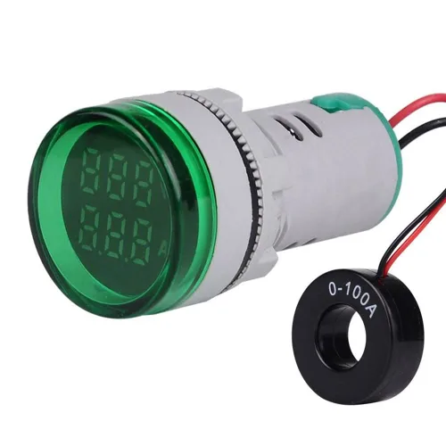 Vista 5 de Indicador de corriente y voltaje de CA de 3 piezas con pantalla de dos dígitos, monitor de instrumentos de medición multifunción LED de cabeza Verde